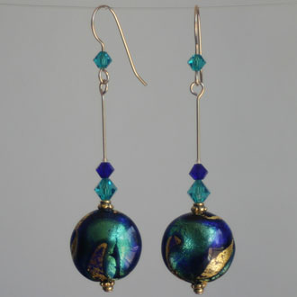 Aqua Cobalt and Gold Foil Earrings