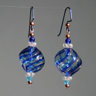 Blues and Bronze Swirls Earrings