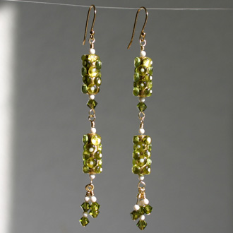 Bumpy Green Tube Duo Earrings