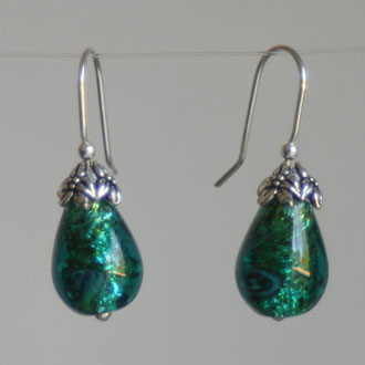 Emerald Lampwork Drops with Flowers