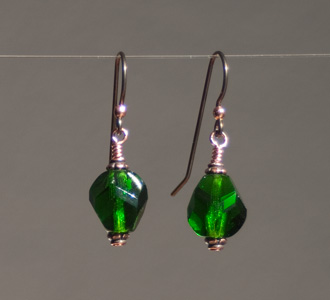 Green Crystal on Copper Earrings