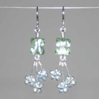 Pale Green Ice and Flower Snow Earrings