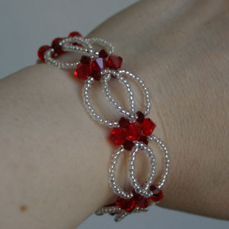 Double Ladder Stitch Bracelet in Silver and Siams