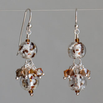 Silver Foil with Brown Spots and Dangles Earrings