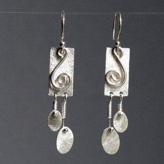 Earrings with Squiggle and Oval Dangles