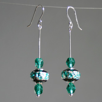 Teal Cusion Silver Band Earrings