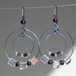 AB Crystal Cubes and Hematite Rounds on Steel Blue Hoops