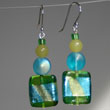 Green Squares with Aqua/Yellow Stripe Earrings