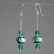 Teal Cushion Silver Band Earrings